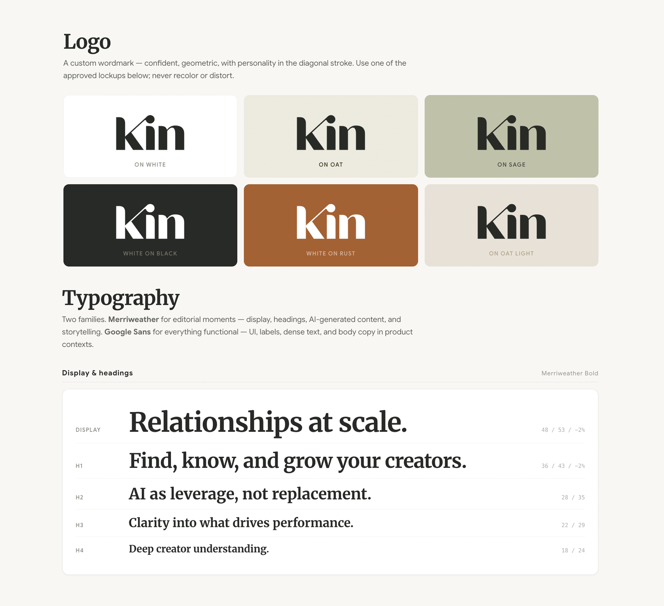 Kin logo and typography system
